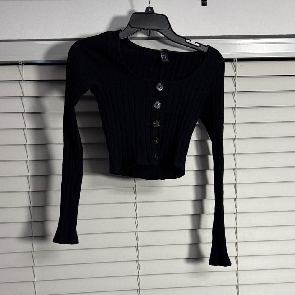 Forever 21 Black Ribbed Crop Top